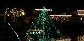 Landon Martin's boat decorated for the Christmas Boat Parade