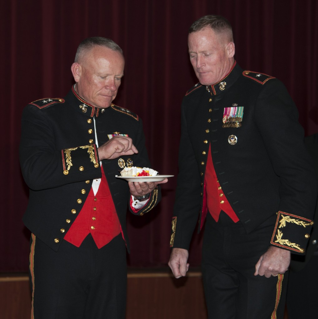 Major General Lawrence Nicholson, Commanding General 1st Marine Division (left) ,  and Brigadier General Edward Banta, Commanding General, Camp Pendleton (right). — Photo by Lawrence Sherwin ©