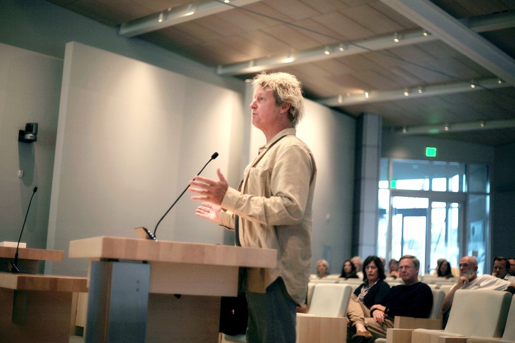 Bill Sharp, representing the Newport Surf Council, speaks about blackball at the Parks, Beaches and Recreation Commission meeting on Tuesday. — Photo by Sara Hall ©