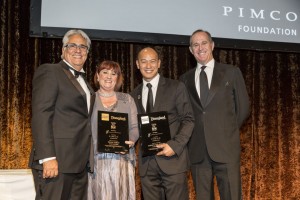 Illumination Foundation Co-Founder and CEO Paul Leon, left, and Anaheim Mayor Tom Tait, right, recognize Title Sponsors, Disneyland Resort, represented by Disneyland Park Vice President Mary Niven, and Wells Fargo, represented by Vice President and Community Affairs Manager Jack Toan Photo: Bob Hodson Photography 