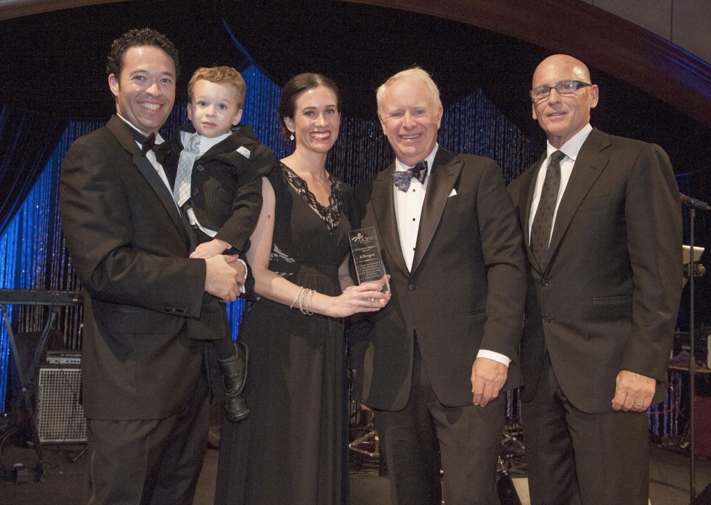 UCP-OC family Nick, Jacoby, and Lisa Gonchar with honoree David Pyott and event chair Dana Dowers — Photo courtesy of United Cerebral Palsy of Orange County ©