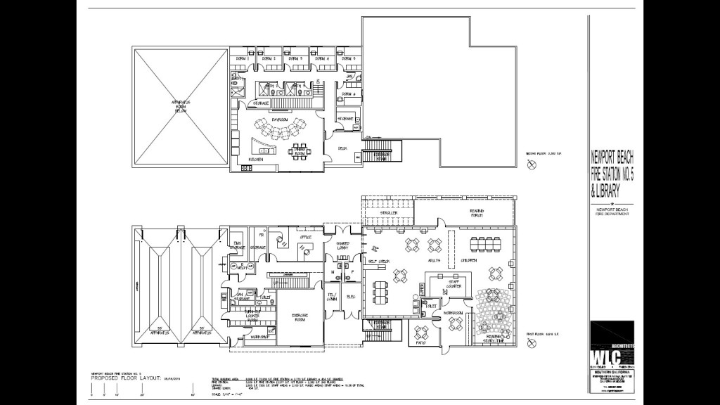 The latest architectural rendering of the floor layout of the Corona del Mar library and fire station.  — Rendering courtesy the city of Newport Beach 