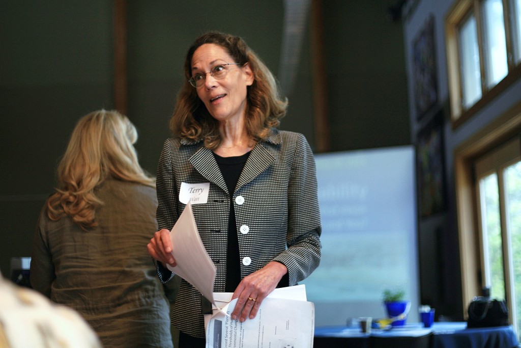 Terry Watt talks about sustainability at Still Protecting Our Newport’s annual meeting on Saturday.  — Photo by Sara Hall