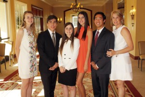 1221 Club scholarship winners Eliza Jason (Estancia), Jose Avonce and Caroline Quigg (Newport Harbor High), Taylor Fogarty and Patrick Ong (Corona del Mar High) and 1221 Club Vice President Devon Martin