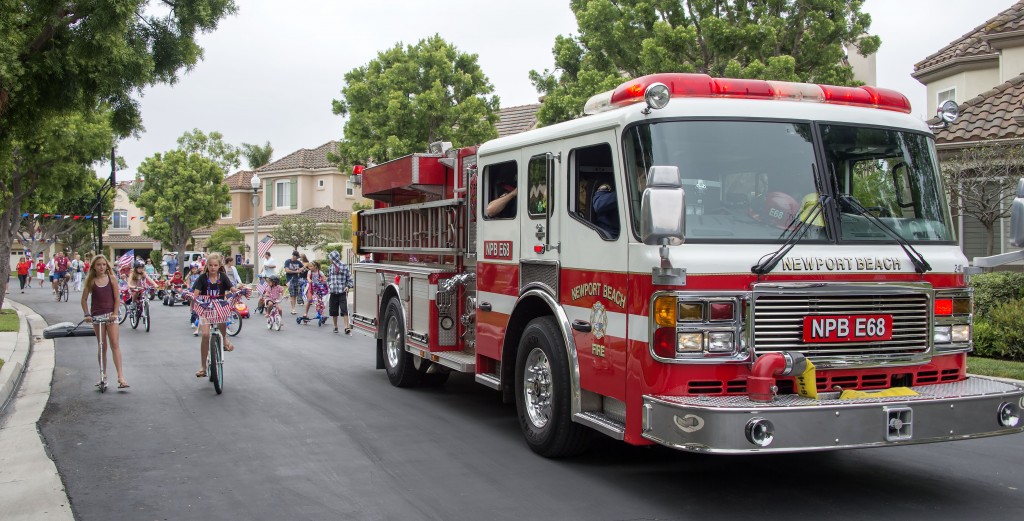 A Newport Beach Fire Department truck in the community on July 4. — Photo by Charles Weinberg