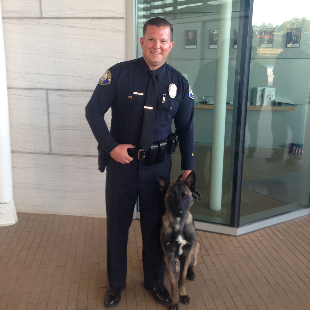 Newport Beach Police Department Officer Todd Wilson and new NBPD K9, Kajo.  — Photo courtesy the city of Newport Beach ©