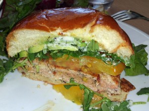 Salmon burger at Fig & Olive