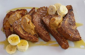 Cinnamon brioche French toast with peanut butter and banana