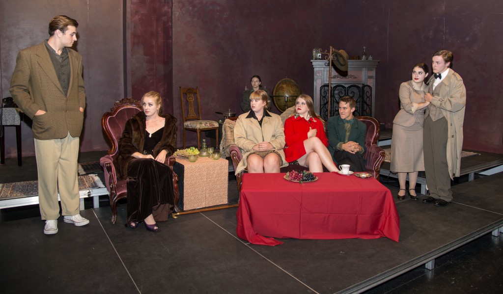 Newport Harbor High School students rehearse their student produced dinner theater production of “The Mousetrap,” showing Oct. 2 and 3. — Photo by Charles Weinberg