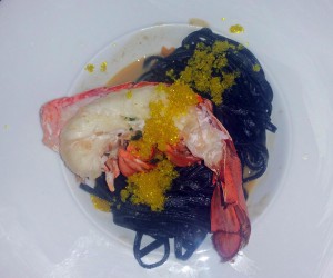 Lobster and squid ink pasta with uni butter 