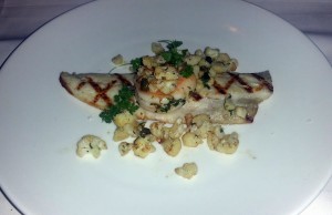 Mediterranean sea bass with shrimp and cauliflower florets