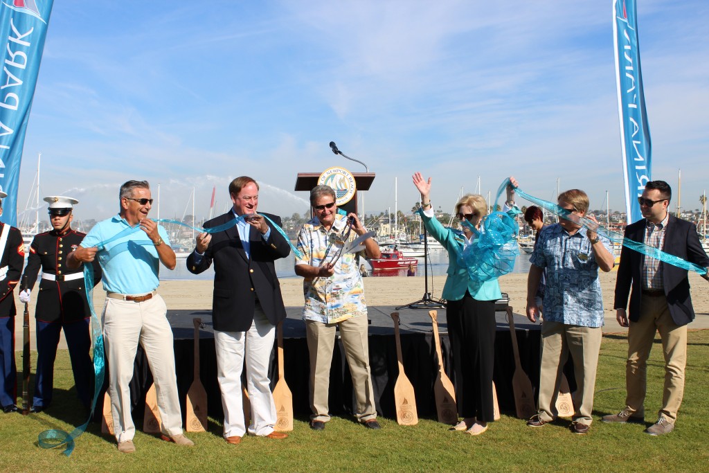 City Council members cut the ribbon to Marina Park. — Photo courtesy the city of Newport Beach ©