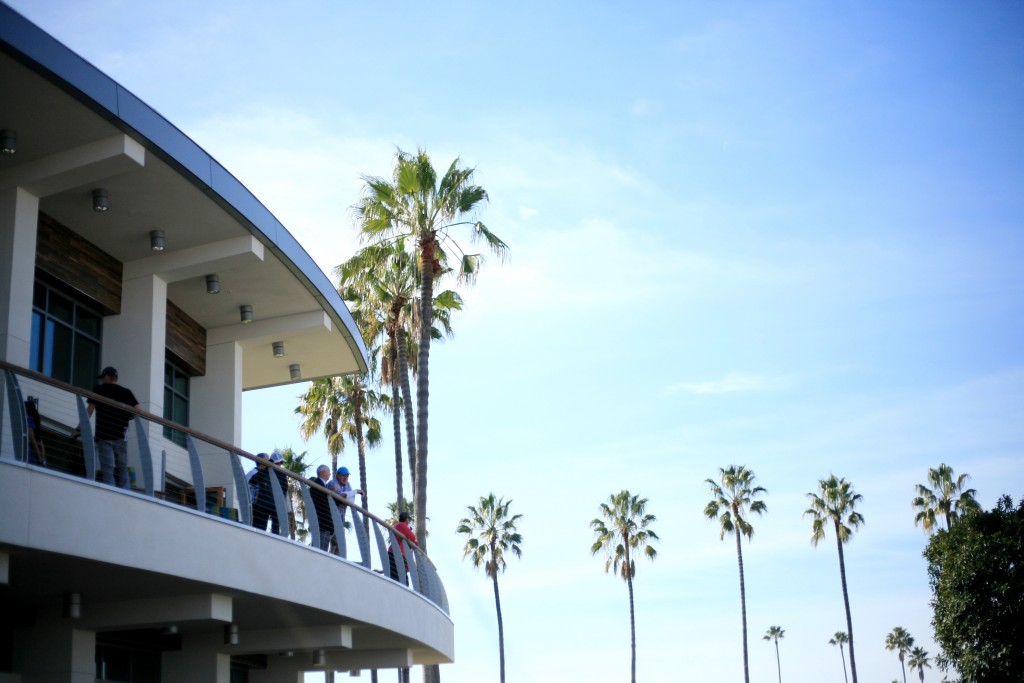 Marina Park visitors check out the view from the second story of the facility. — Photo by Sara Hall ©