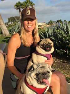 Charlie and Finley, both pugs, and human Jen McGilloway