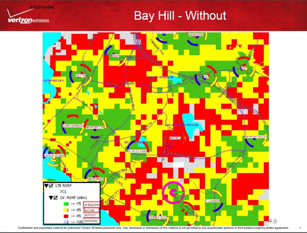 A map of current coverage of the area presented by Verizon to the Planning Commission. — Courtesy the city of Newport Beach