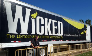 One of the 13 semi-trucks used to haul the show "Wicked" from town to town