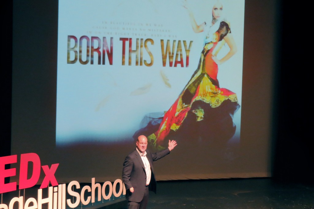 Jim Abbott, former professional baseball player and Olympian who was born without a right hand, speaks during Sage Hill School’s Tedx talk on Friday. — Photo by Elizabeth Greenberg ©