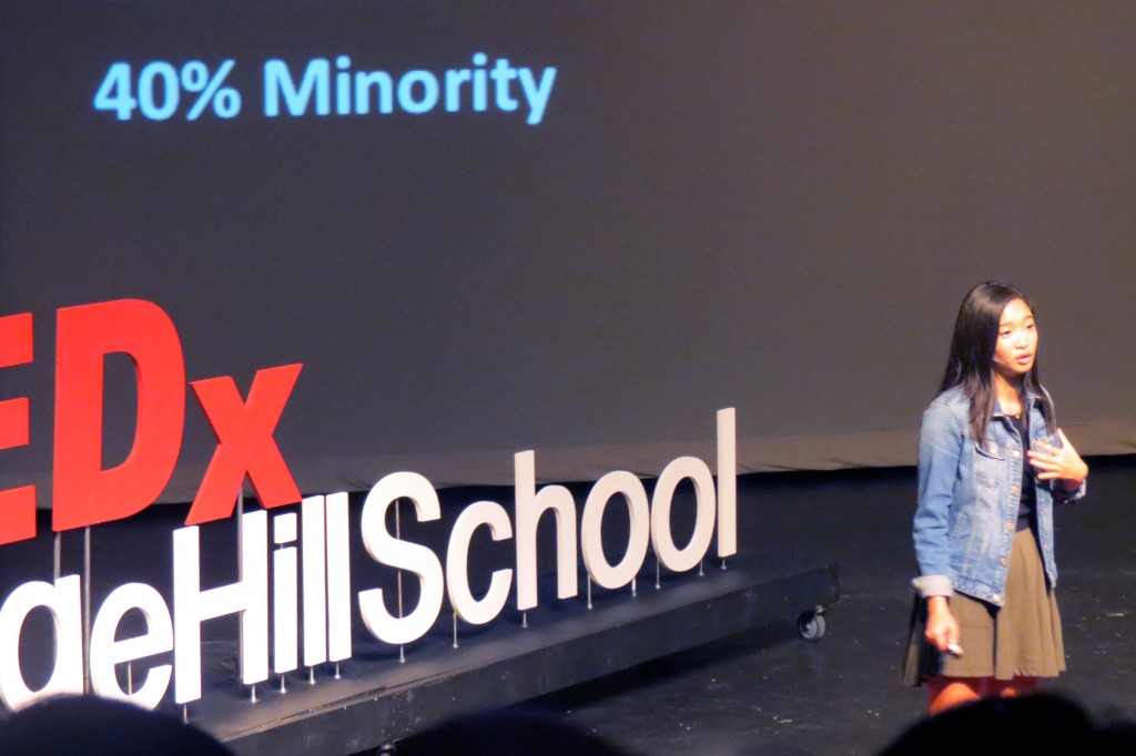 Sage Hill senior Amanda Ong, an activist on the subject of racial representation in the media, speaks during Sage Hill School’s Tedx talk on Friday. — Photo by Elizabeth Greenberg ©