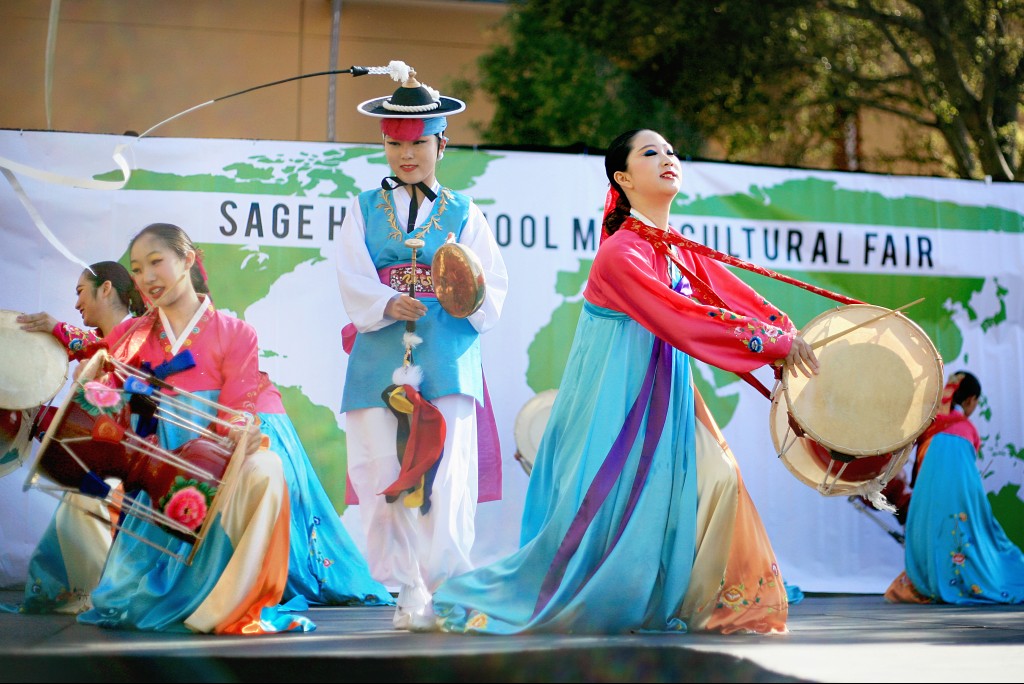 Korean Nongak dancers from KAYPA perform during the 15th Annual Sage Hill Multicultural Fair on Saturday. — Photo by Sara Hall ©