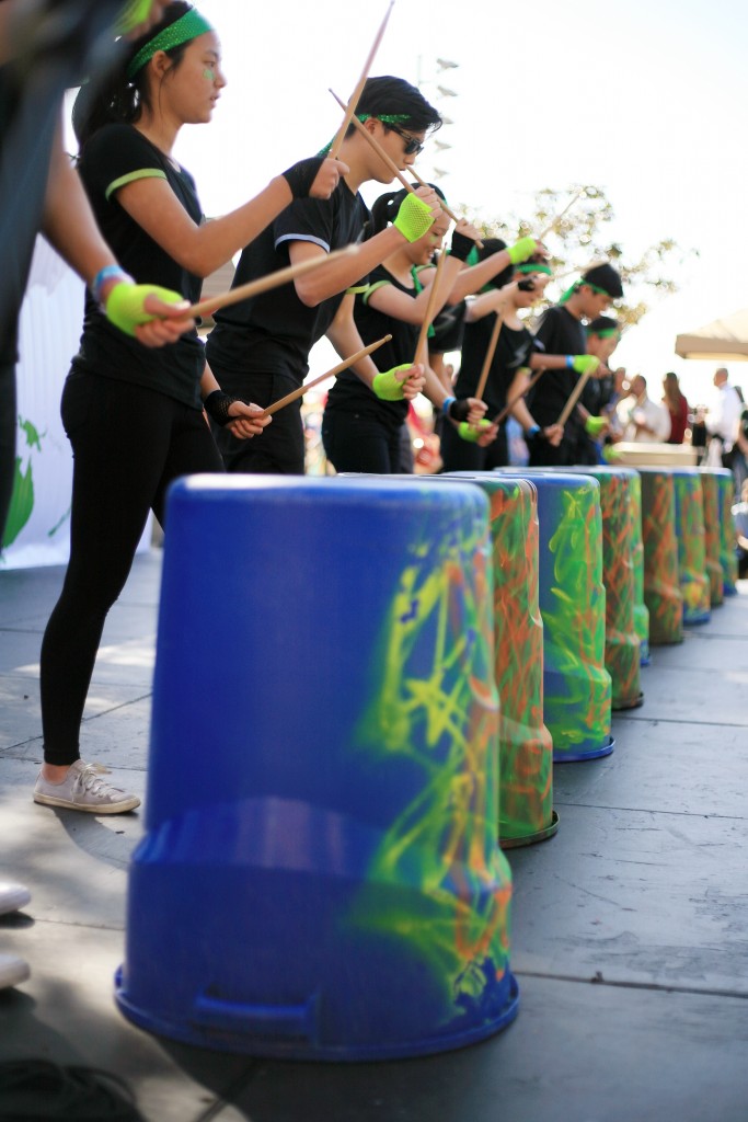 Sage Hill students perform Nanta drumming at the fair. — Photo by Sara Hall ©