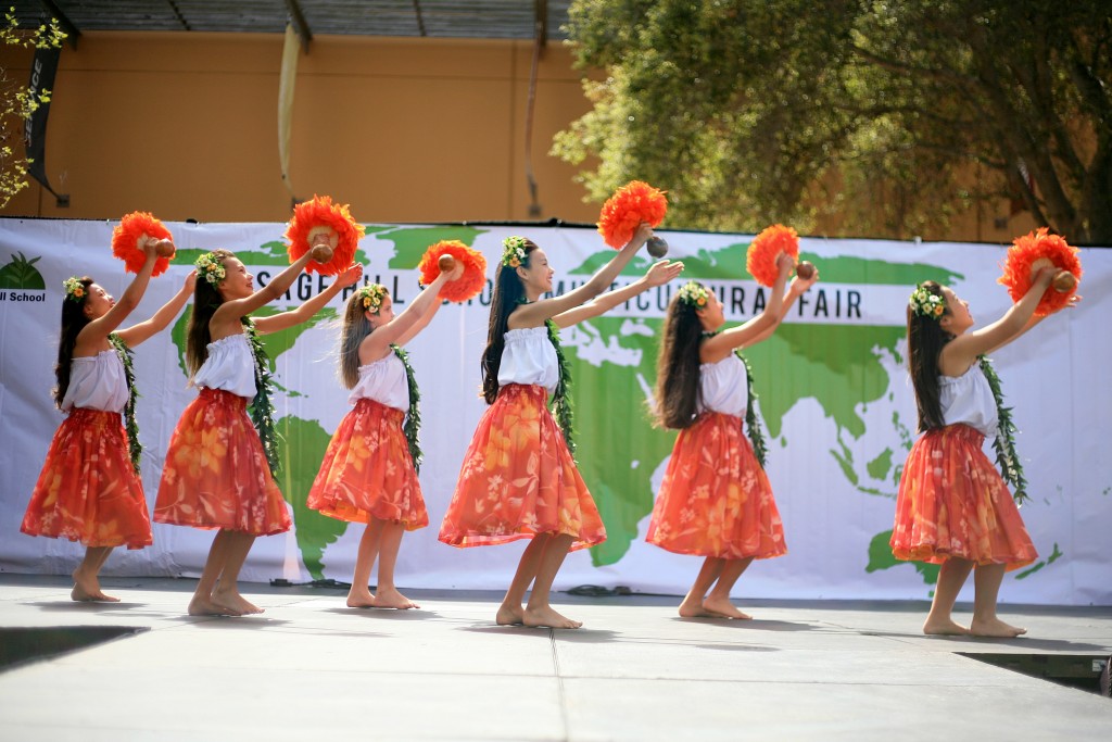 Dancers from Halau Hula Lani Ola perform during the 15th Annual Sage Hill Multicultural Fair on Saturday. — Photo by Sara Hall ©