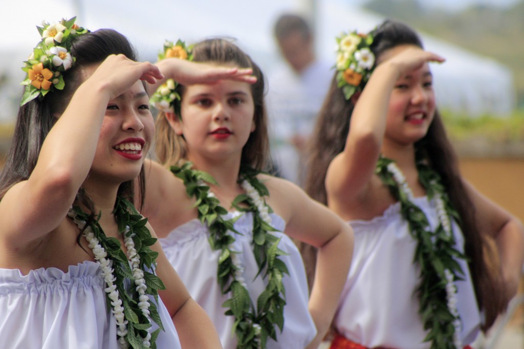 Dancers from Halau Hula Lani Ola perform a traditional Hawaiian dance during the event. — Photo by Sara Hall ©