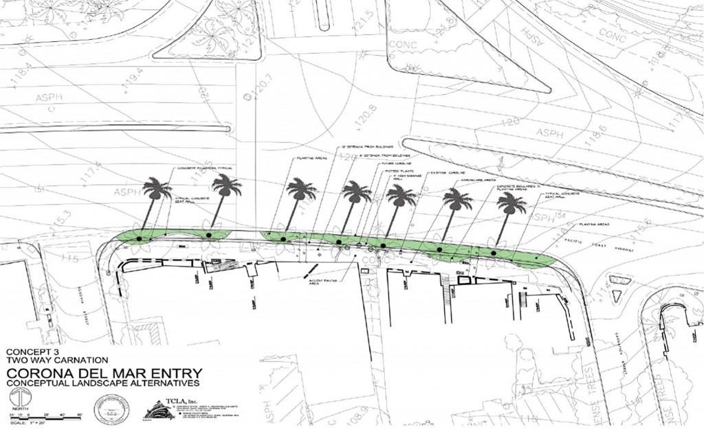 The conceptual drawing of the landscape plan for the CdM Entrway project. — Photo courtesy the city of Newport Beach © 