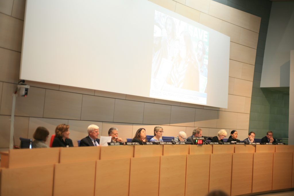 California Coastal Commissioners listen to Banning Ranch opponents during public comment. — Photo by Sara Hall ©