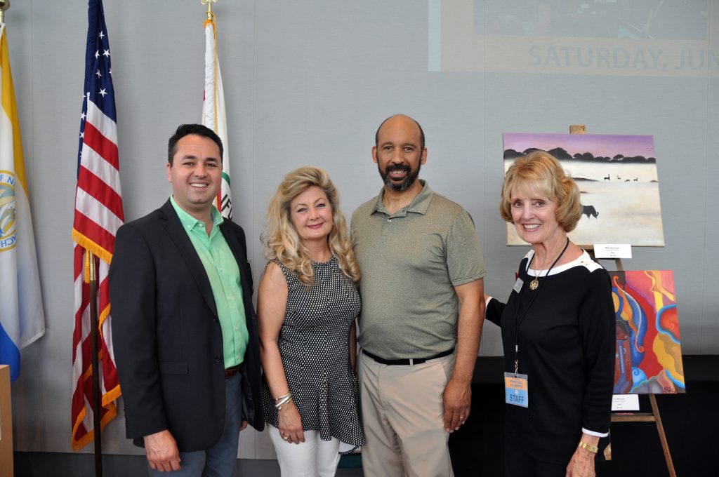 Mayor Pro Tem Kevin Muldoon, Arlene Greer (Chair, City Arts Commission), Joseph Lewis III (judge for the exhibition), Caroline Logan, City Arts Commission. — Photo courtesy the city of Newport Beach ©