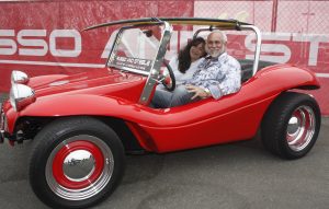 Russo and Steele owners Josephine and Drew Alcazar in a 1966 El Lobo dune buggy