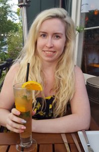 Catherine with her blood orange mojito