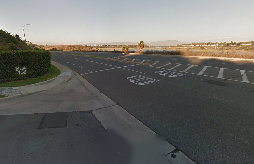 Looking left onto Irvine Avenue from Private Road is a dangerous intersection for many drivers. — Google Maps screen shot