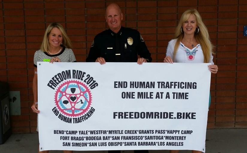 (left to right) Freedom Ride Founder and Director Elisabeth “Beth” Gegner, NBPD Deputy Chief David McGill, and Action Force Network President Veronica Stephens. — Photo courtesy Elisabeth Gegner ©