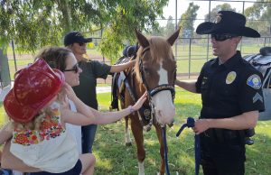 NBPD Officer Shaun Dugan and his horse Levi greet the public at National Night Out 