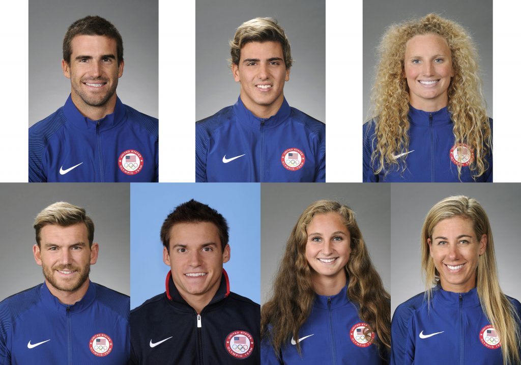 (left to right) (top row) Charlie Buckingham, Luca Cupido, Kaleigh Gilchrist, and (bottom row) John Mann, Sam Mikulak, Maddie Musselman, and April Ross. — Photos courtesy Team USA ©