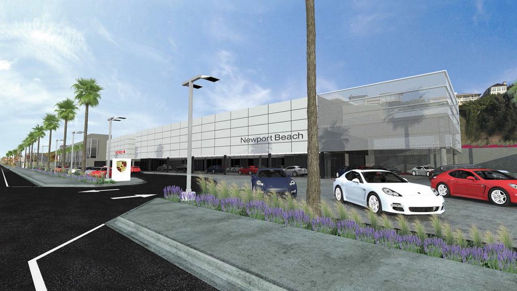 An artist’s rendering of the proposed AutoNation Porsche Newport Beach. — Photo courtesy of the city of Newport Beach ©