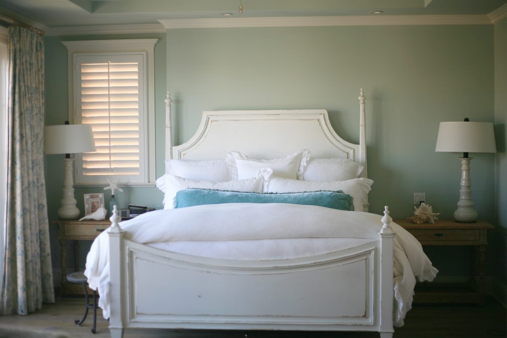 The master bedroom in the home designed by Tracey McKee that will be featured on the Corona del Mar Home Tour on Tuesday. — Photo by Sara Hall © 