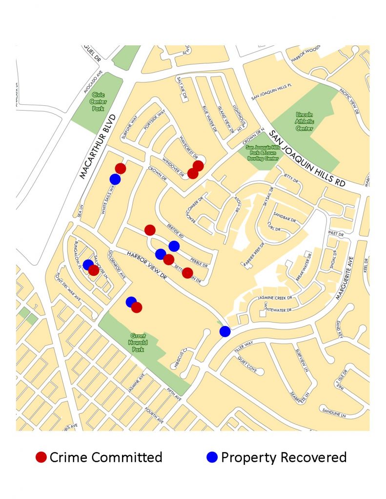 Map of the reported criminal activity. — Illustration courtesy the Newport Beach Police Department ©