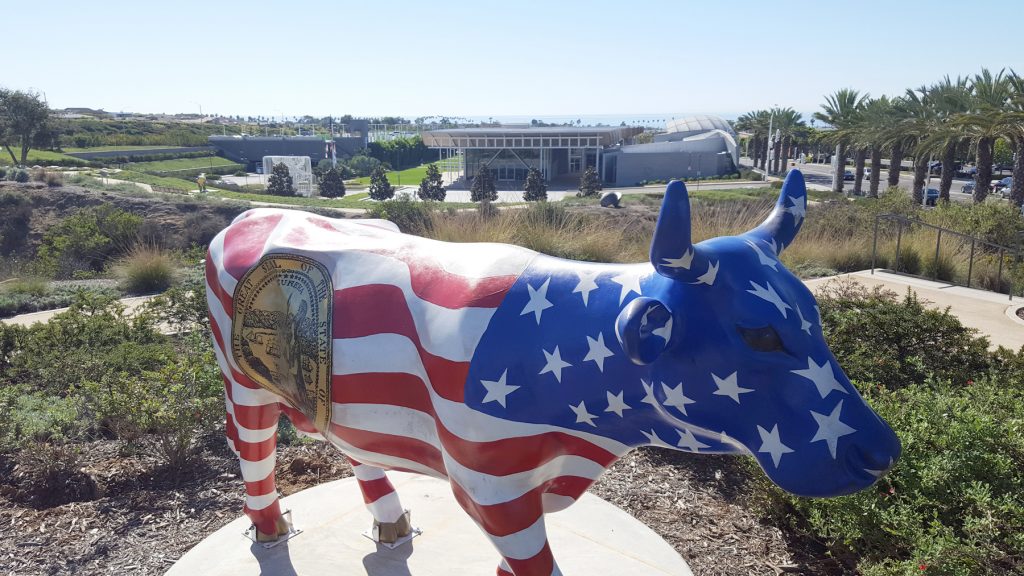 One of the Cows4Camp bovines at the Civic Center Park. — NB Indy photo © 