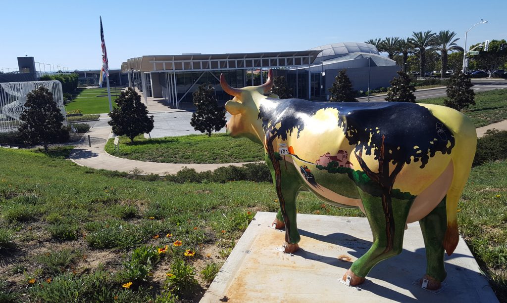 One of the Cows4Camp bovines at the Civic Center Park. — NB Indy photo © 