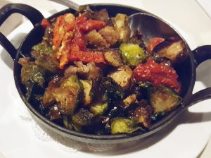 Roasted brussels sprouts with crispy pork belly