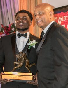 Lott Trophy winner Jabrill Peppers with Ronnie Lott. Photo by Jim Collins 