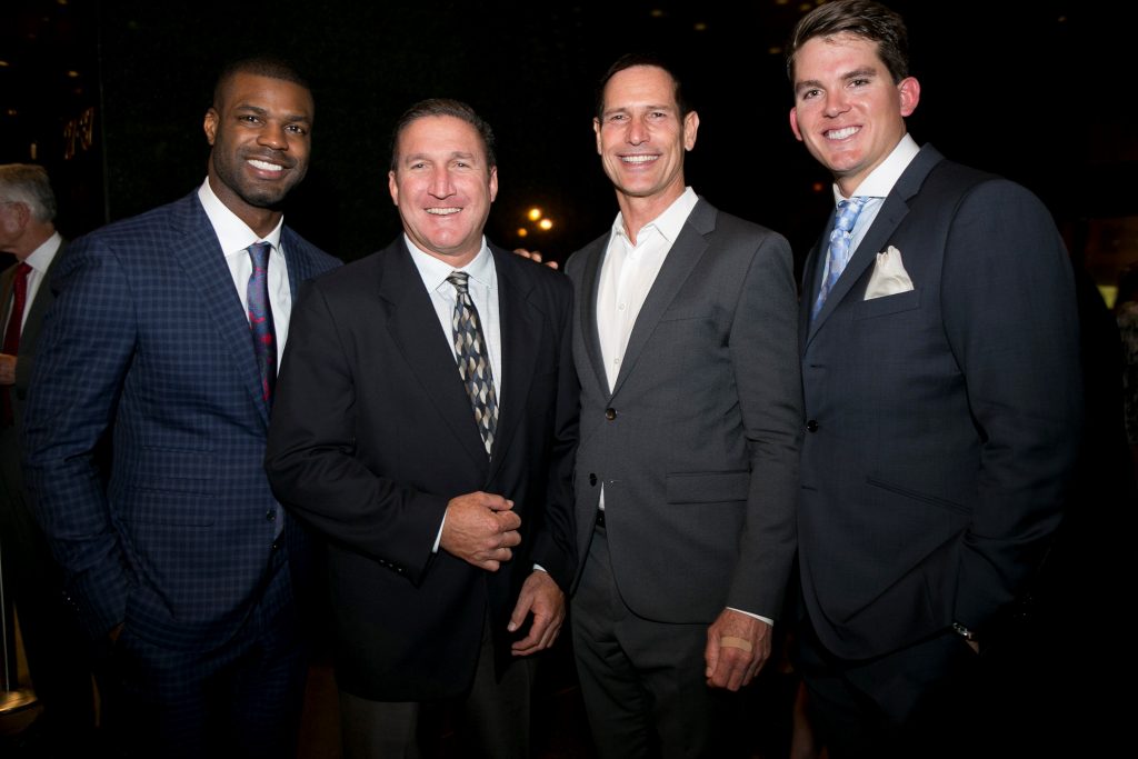 Former USC/NFL linebacker Keith Rivers, gala founding co-hosts and former star quarterbacks Matt Stevens (UCLA) and Paul McDonald (USC), Oakland A's third baseman Ryon Healy