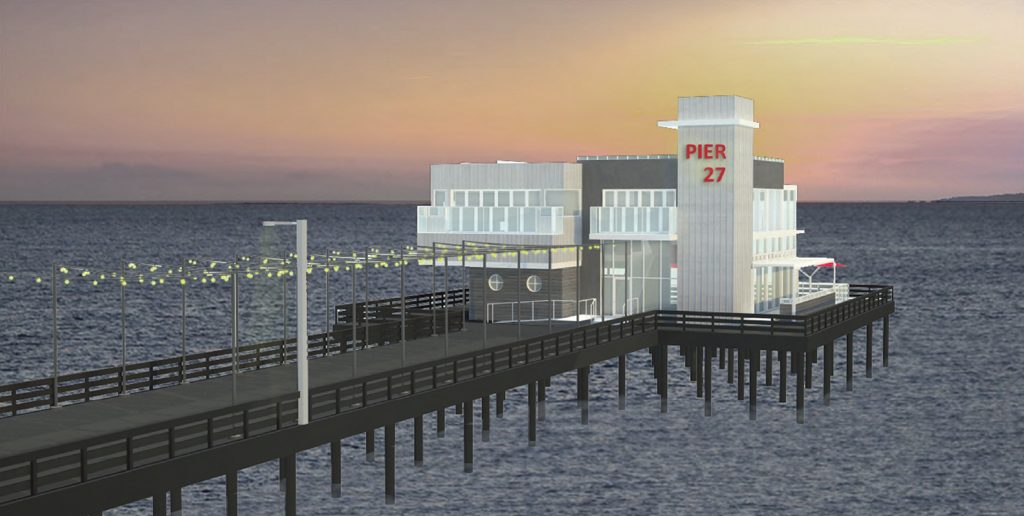 An artist rendering of the proposed Bluewater Grill restaurant at the end of the Newport Pier on the Balboa Peninsula.  — Photo courtesy Kelly Architects/Courtesy city of Newport Beach ©
