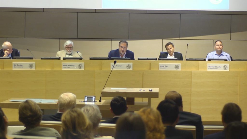 A screenshot from one of SPON’s video recordings of a recent Planning Commission meeting show (left to right) Commissioner Bill Dunlap, Vice Chair Peter Koetting, Chair Kory Kramer, Secretary Peter Zak, and Commissioner Raymond Lawler discuss an item in front of an audience.