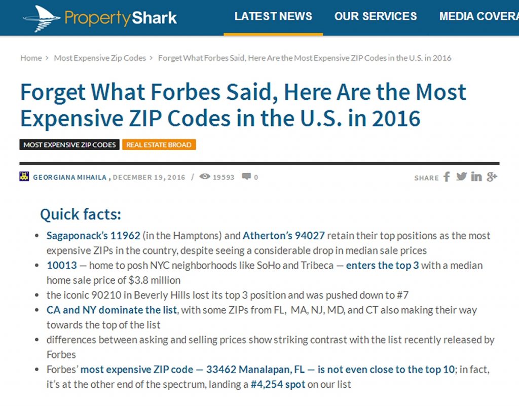 A screenshot of the Property Shark study.