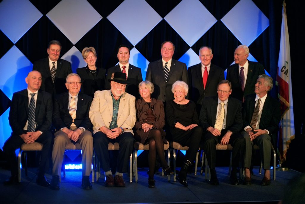 Former mayors (left to right): (top row) Ed Selich, Diane Dixon, (current mayor) Kevin Muldoon, Keith Curry, John Heffernan, Rush Hill; (bottom row) Steve Rosansky, Clarence Turner, Don Webb, Nancy Gardner, Evelyn Hart, Tom Edwards, and Tod Ridgeway. — Photo by Sara Hall ©