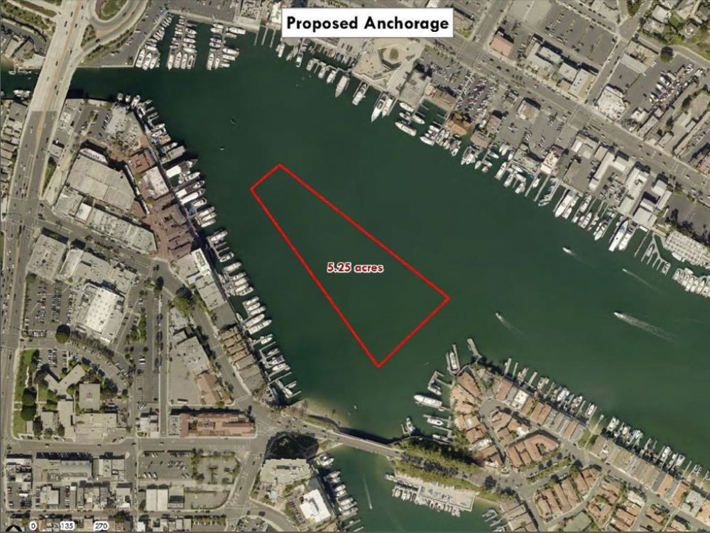 The proposed trial anchorage area shown in a map used in previous years. — Photo courtesy city of Newport Beach ©