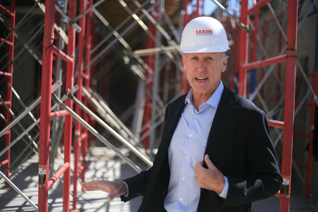 Bob Olson, President & CEO of R.D. Olson Development, talks about the latest progress on the Lido House Hotel. The California Coastal Commission this week approved an additional 4,745 square feet for the boutique hotel on the old Newport Beach City Hall site on the peninsula. — Photo by Sara Hall ©