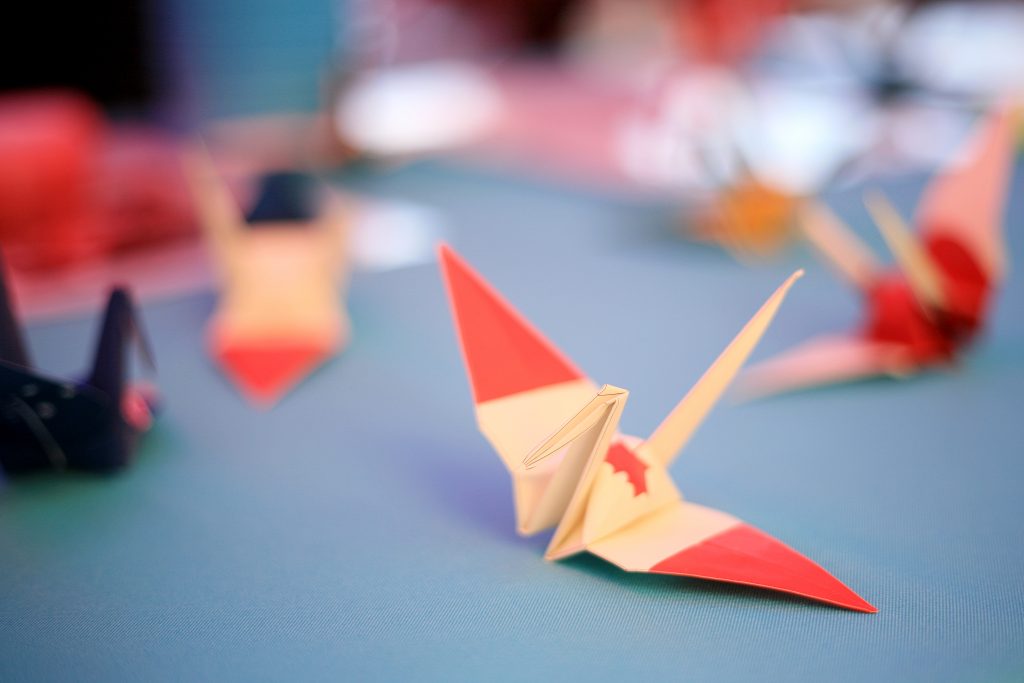 Paper cranes from around the world on display in the Ethnic Bazaar. — Photo by Sara Hall ©